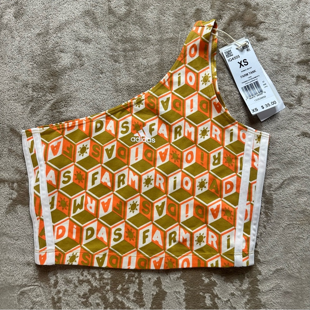 Farm Rio x Adidas Womens Orange and Green Patterned Set Top Xs Bottom Small - Picture 4 of 11